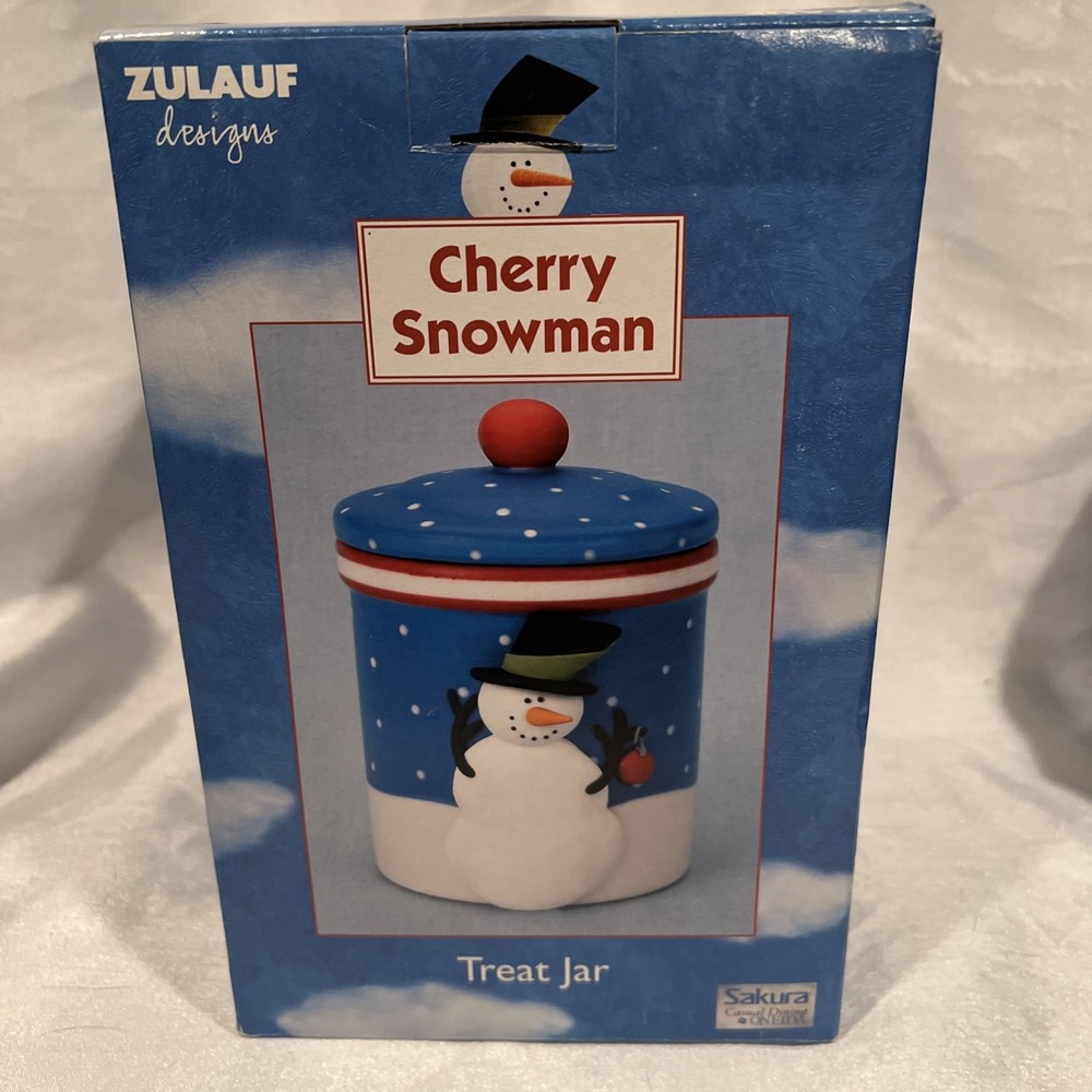 Sakura 'Cherry‎ Snowman' 7" Cookie Jar Kitchen Canister